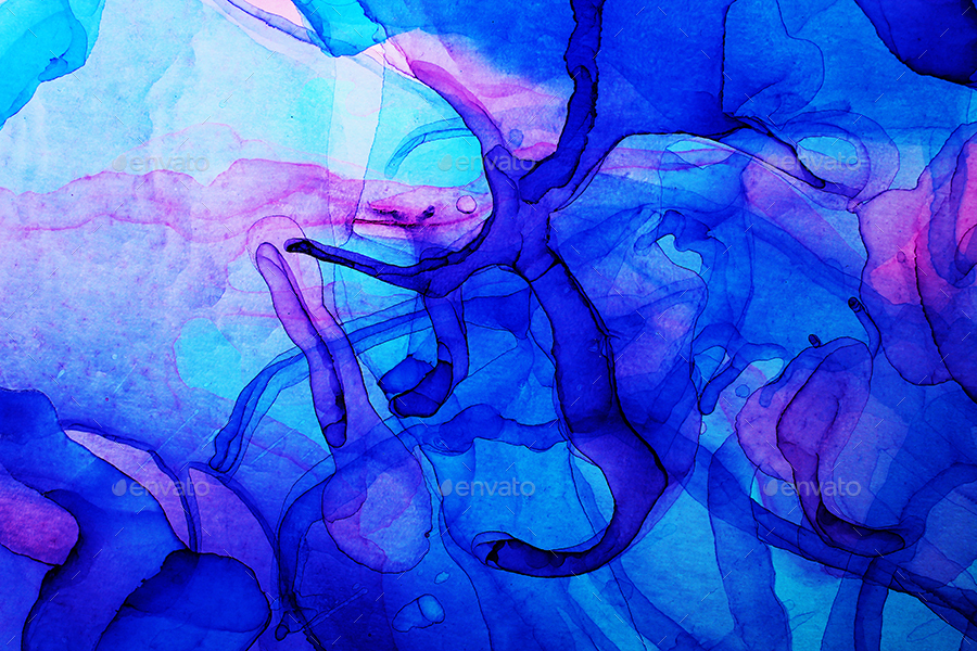 Blue Ink Painting Art Abstract backgrounds by djjeep GraphicRiver